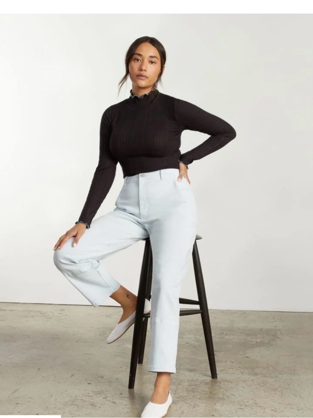 Everlane cotton utility barrel pant light blue